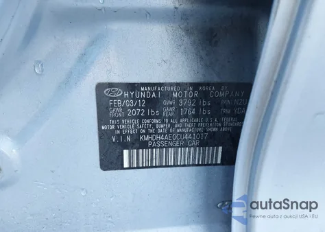 2012 Hyundai Elantra Limited (Ulsan Plant) z USA, uszkodzony, nr VIN KMHDH4AE0CU441017